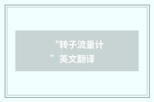 “转子流量计”英文翻译