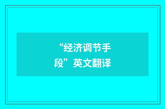 “经济调节手段”英文翻译