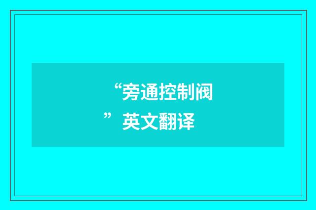 “旁通控制阀”英文翻译