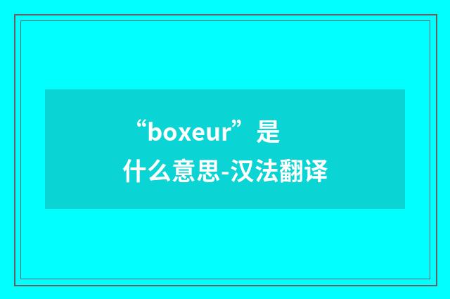 “boxeur”是什么意思-汉法翻译