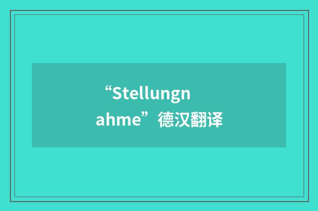 “Stellungnahme”德汉翻译