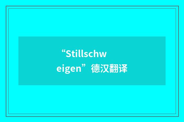“Stillschweigen”德汉翻译