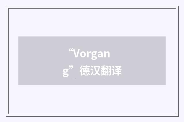 “Vorgang”德汉翻译