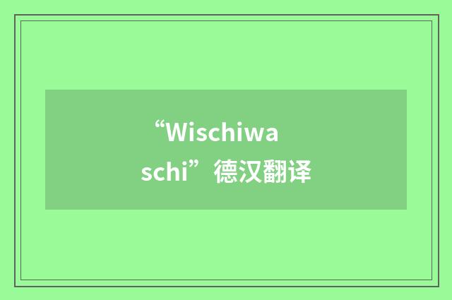 “Wischiwaschi”德汉翻译