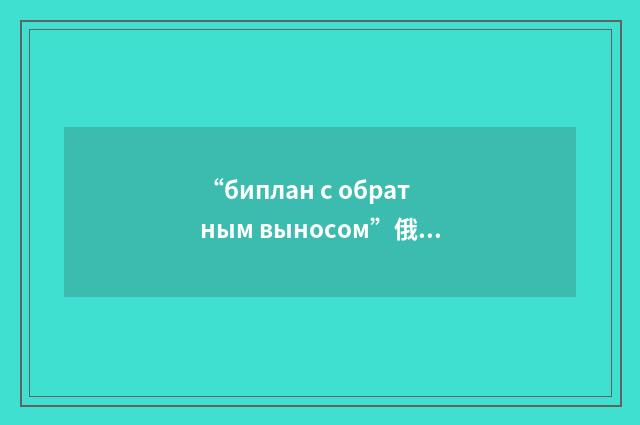 “биплан с обратным выносом”俄汉翻译