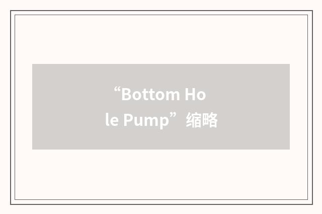 “Bottom Hole Pump”缩略