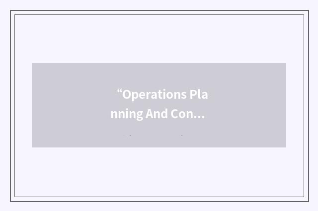 “Operations Planning And Control”缩略