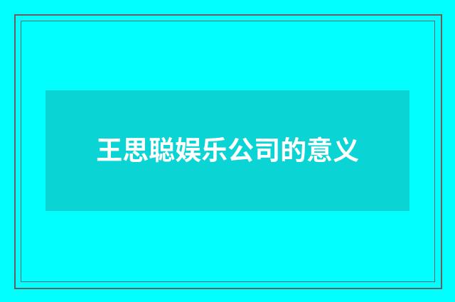 王思聪娱乐公司的意义