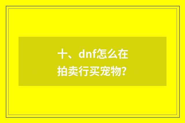 十、dnf怎么在拍卖行买宠物？