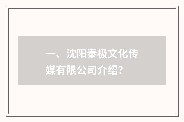 一、沈阳泰极文化传媒有限公司介绍?
