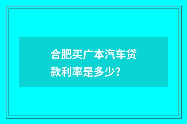 合肥买广本汽车贷款利率是多少?