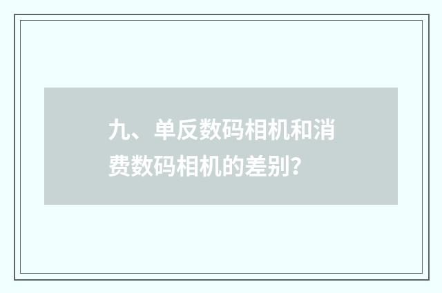 九、单反数码相机和消费数码相机的差别?