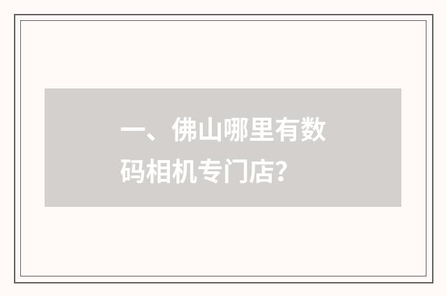 一、佛山哪里有数码相机专门店?