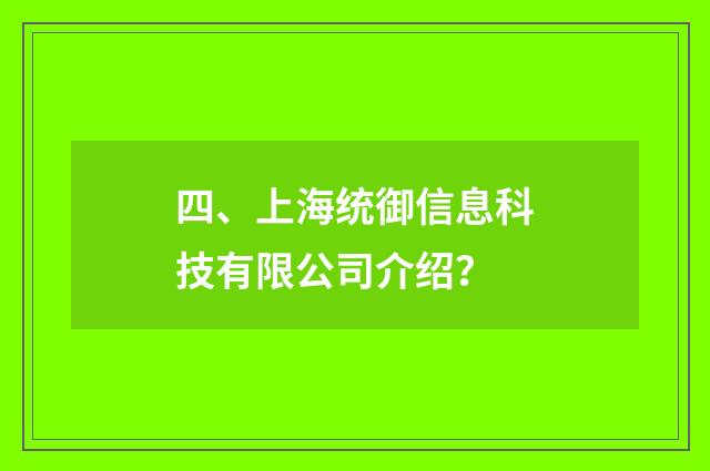 四、上海统御信息科技有限公司介绍？