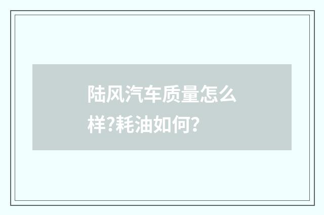 陆风汽车质量怎么样?耗油如何?