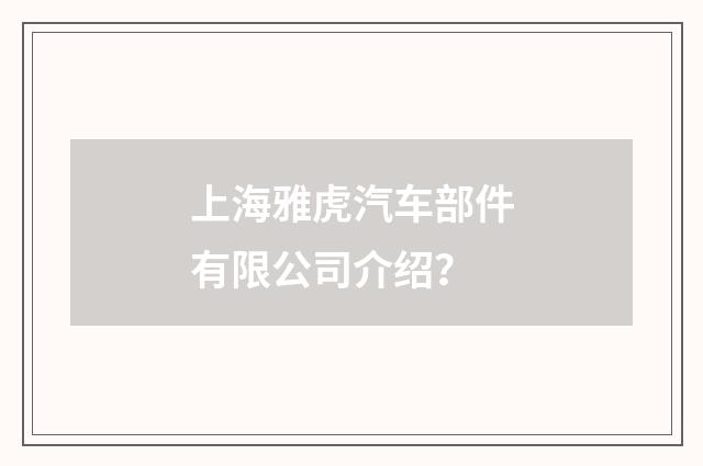 上海雅虎汽车部件有限公司介绍?