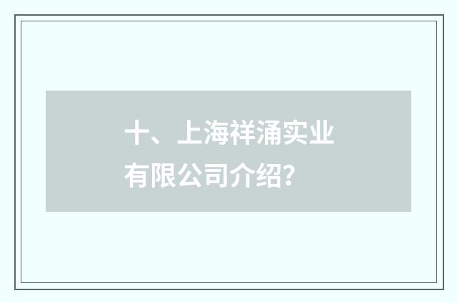十、上海祥涌实业有限公司介绍?
