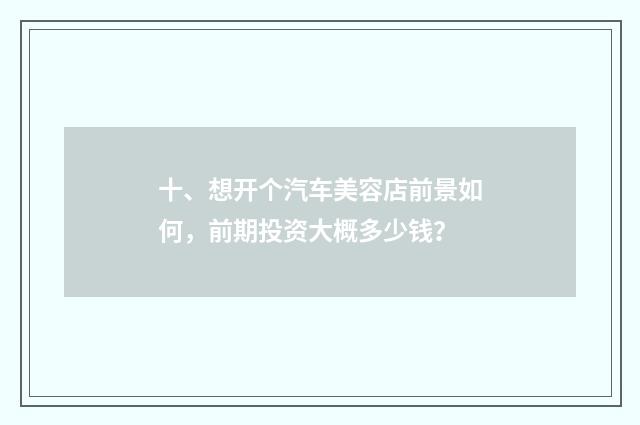 十、想开个汽车美容店前景如何，前期投资大概多少钱？