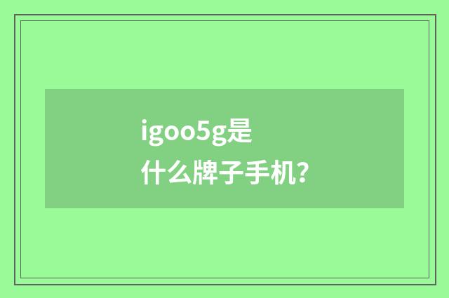 igoo5g是什么牌子手机?