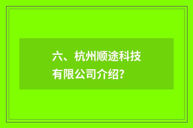 六、杭州顺途科技有限公司介绍?