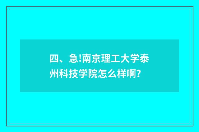 四、急!南京理工大学泰州科技学院怎么样啊?