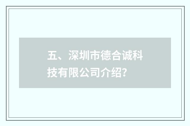 五、深圳市德合诚科技有限公司介绍?