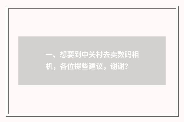 一、想要到中关村去卖数码相机,各位提些建议,谢谢?