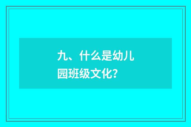 九、什么是幼儿园班级文化?