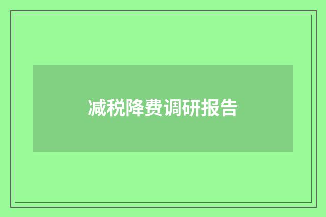 减税降费调研报告