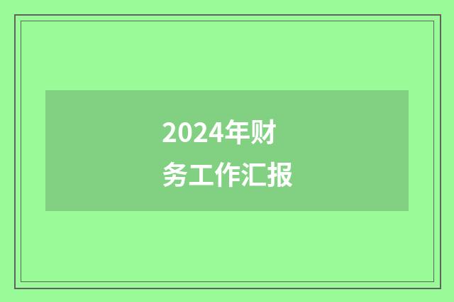 2024年财务工作汇报