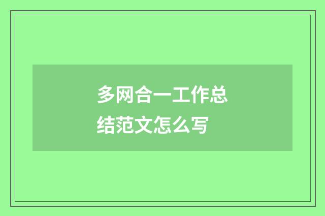多网合一工作总结范文怎么写
