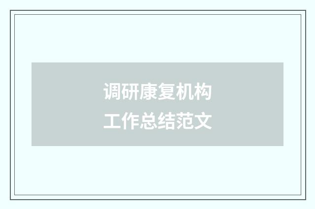 调研康复机构工作总结范文
