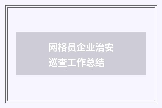 网格员企业治安巡查工作总结