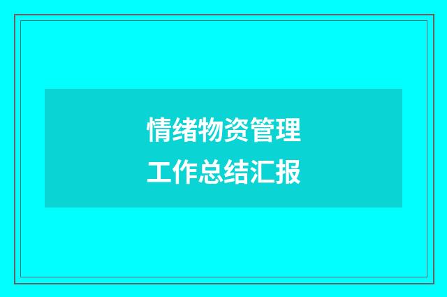 情绪物资管理工作总结汇报