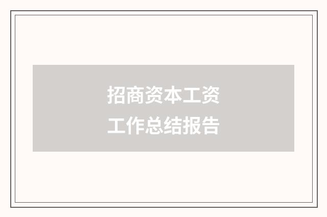招商资本工资工作总结报告