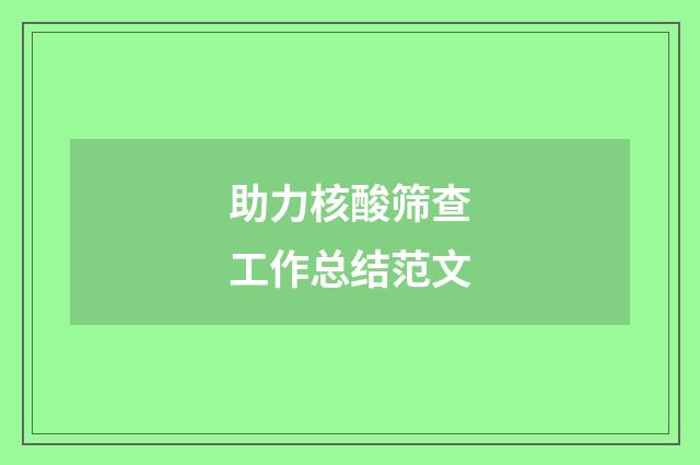 助力核酸筛查工作总结范文