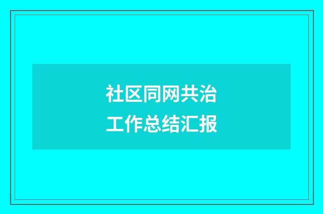 社区同网共治工作总结汇报