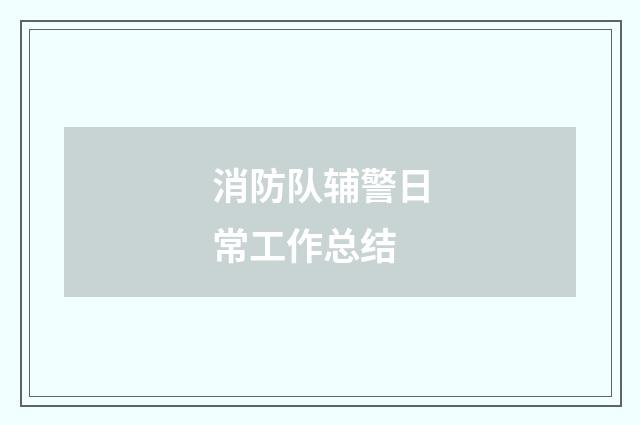 消防队辅警日常工作总结