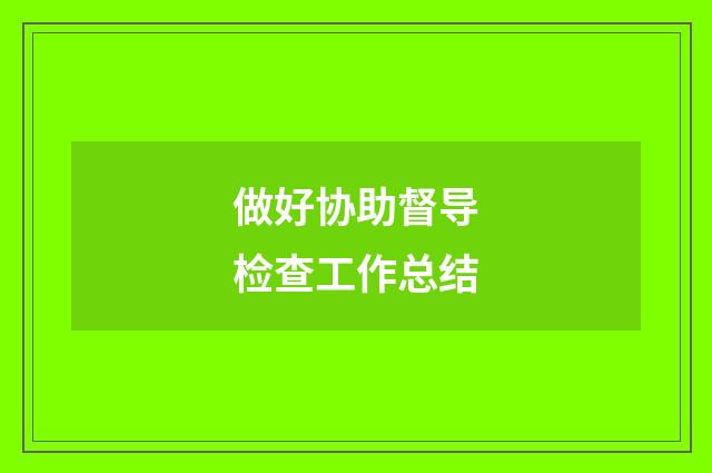 做好协助督导检查工作总结