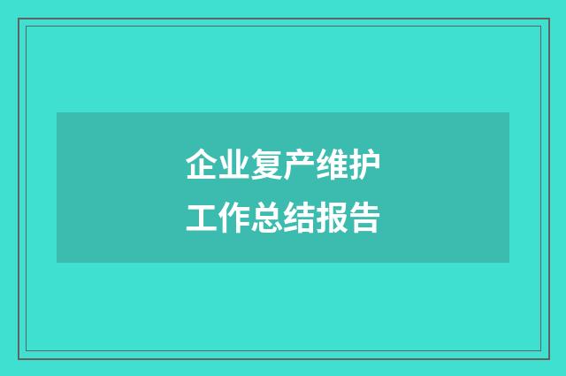 企业复产维护工作总结报告