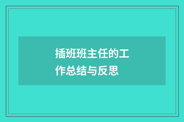 插班班主任的工作总结与反思