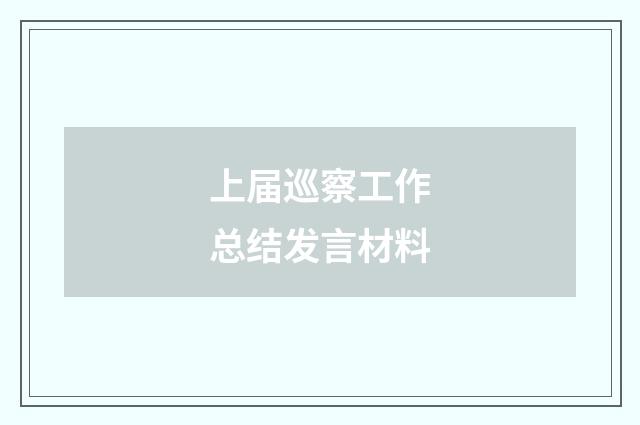 上届巡察工作总结发言材料