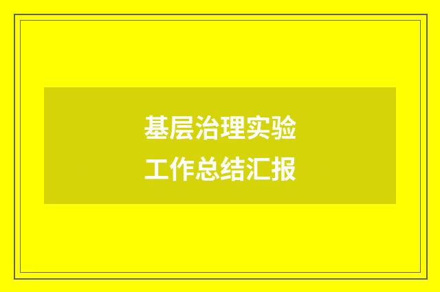 基层治理实验工作总结汇报