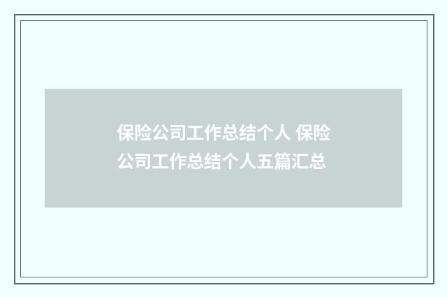 保险公司工作总结个人 保险公司工作总结个人五篇汇总