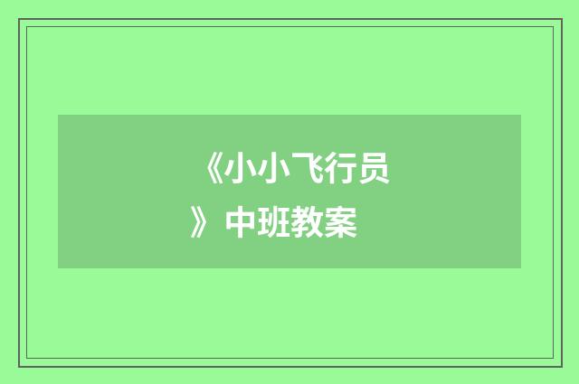 《小小飞行员》中班教案