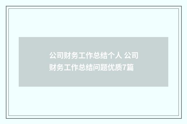 公司财务工作总结个人 公司财务工作总结问题优质7篇
