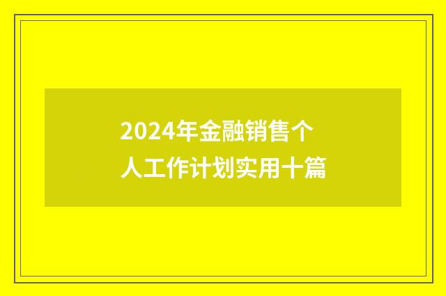 2024年金融销售个人工作计划实用十篇