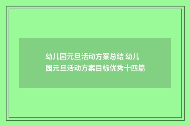 幼儿园元旦活动方案总结 幼儿园元旦活动方案目标优秀十四篇