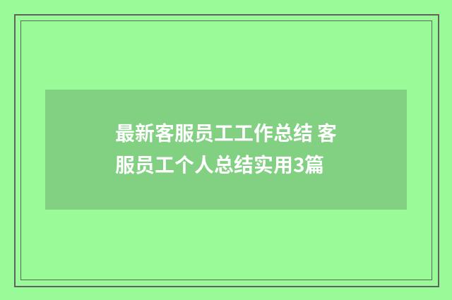 最新客服员工工作总结 客服员工个人总结实用3篇