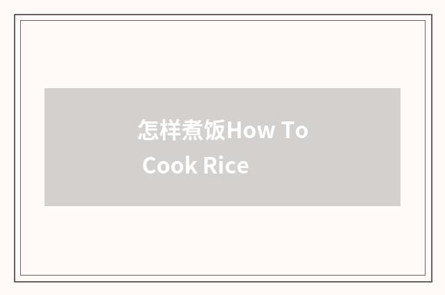 怎样煮饭How To Cook Rice